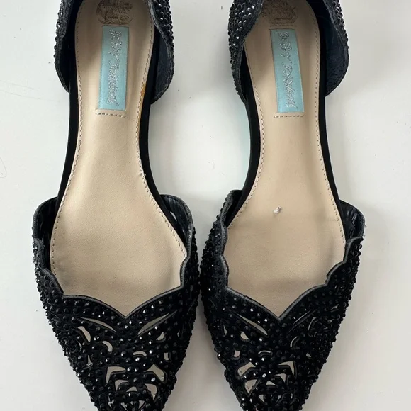 Betsey Johnson Lucy  embellished  black Pointed-Toe Woven Flat Loafers size 7.5 - Picture 4 of 10